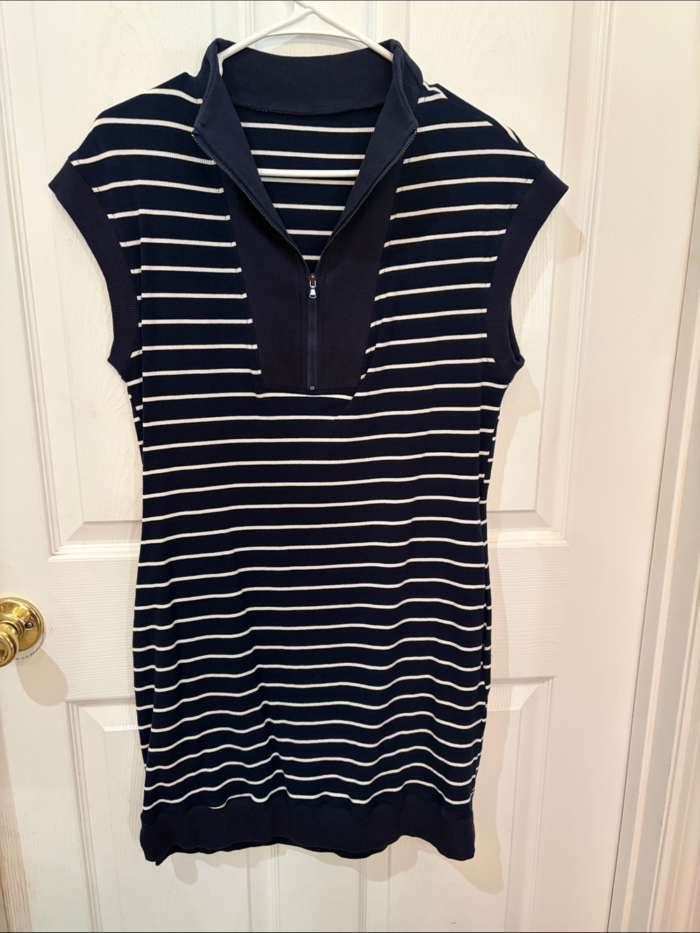 Navy and White Striped Zip Polo Dress